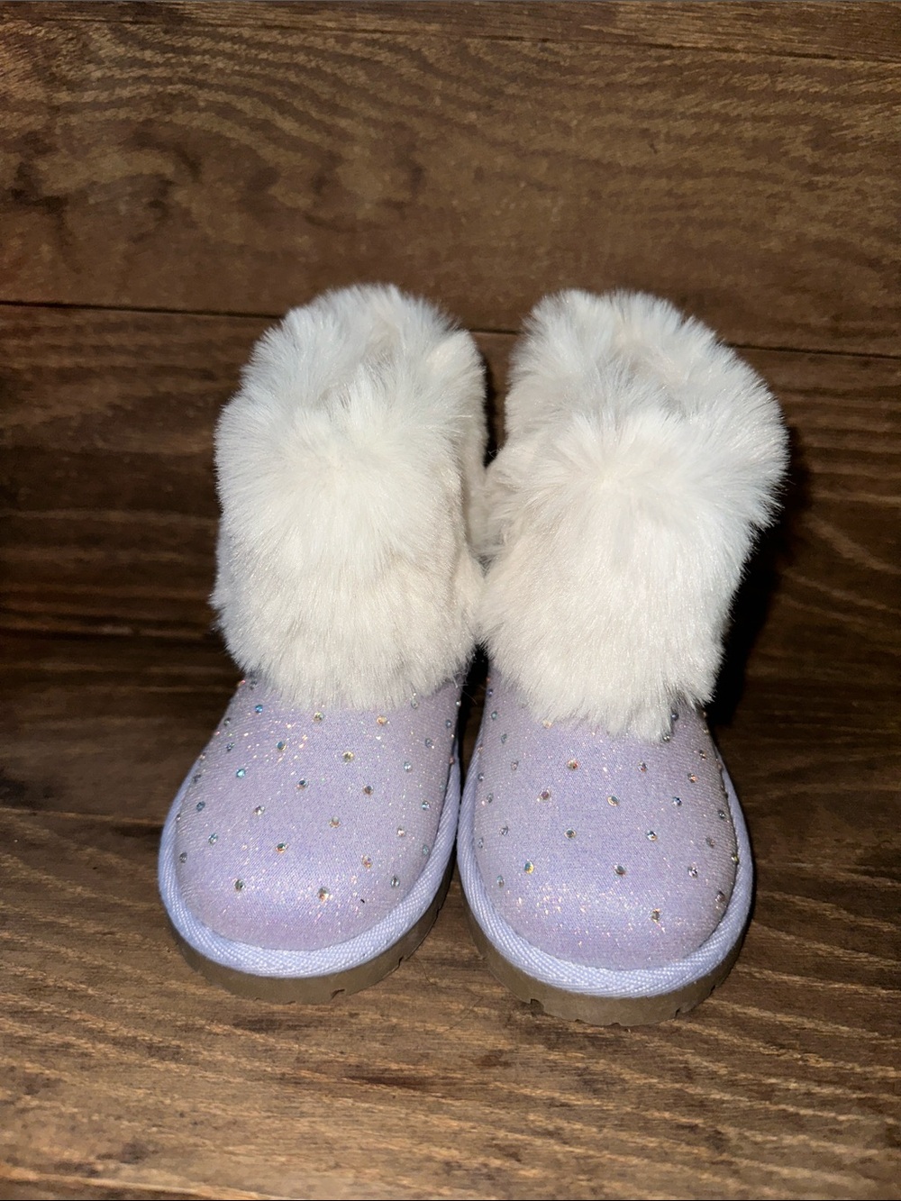 Harper Canyon Glittery Lilac Faux-Fur Cuff Kids Boots